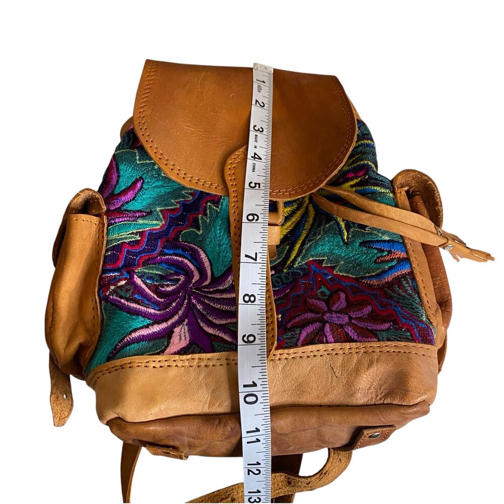 Handmade Boho Genuine Leather Mini Backpack w Floral Embroidery Details Festival - Picture 10 of 13